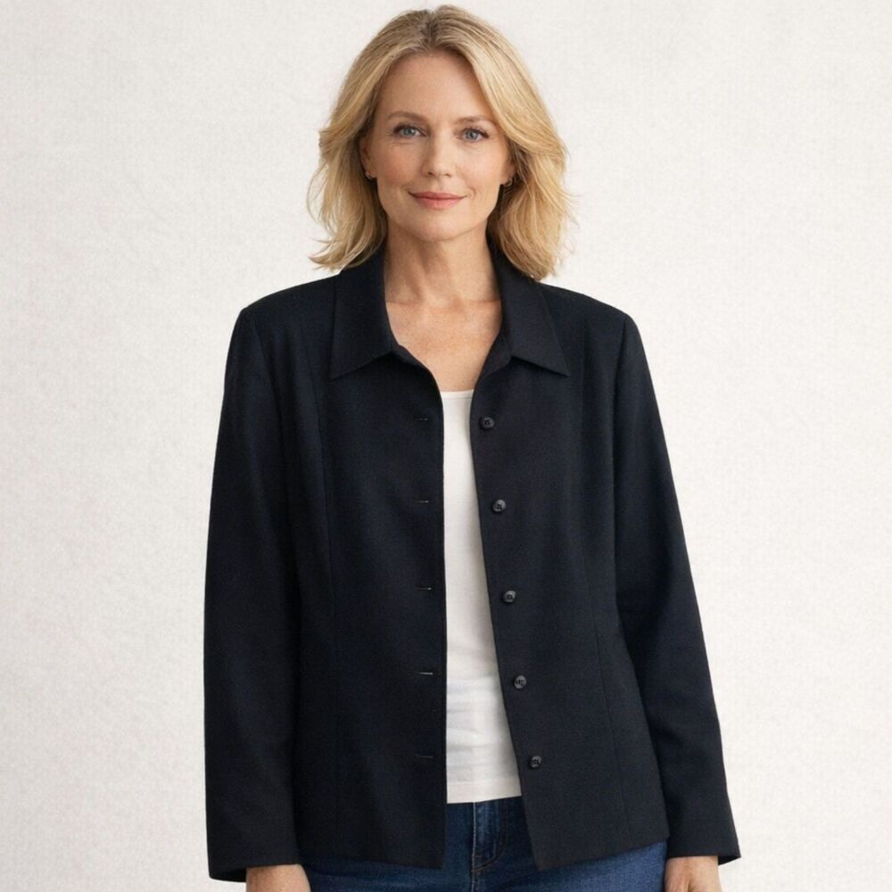 VTG Pendleton Virgin Wool Jacket Womens Sz 14 Black Unstructured Blazer USA